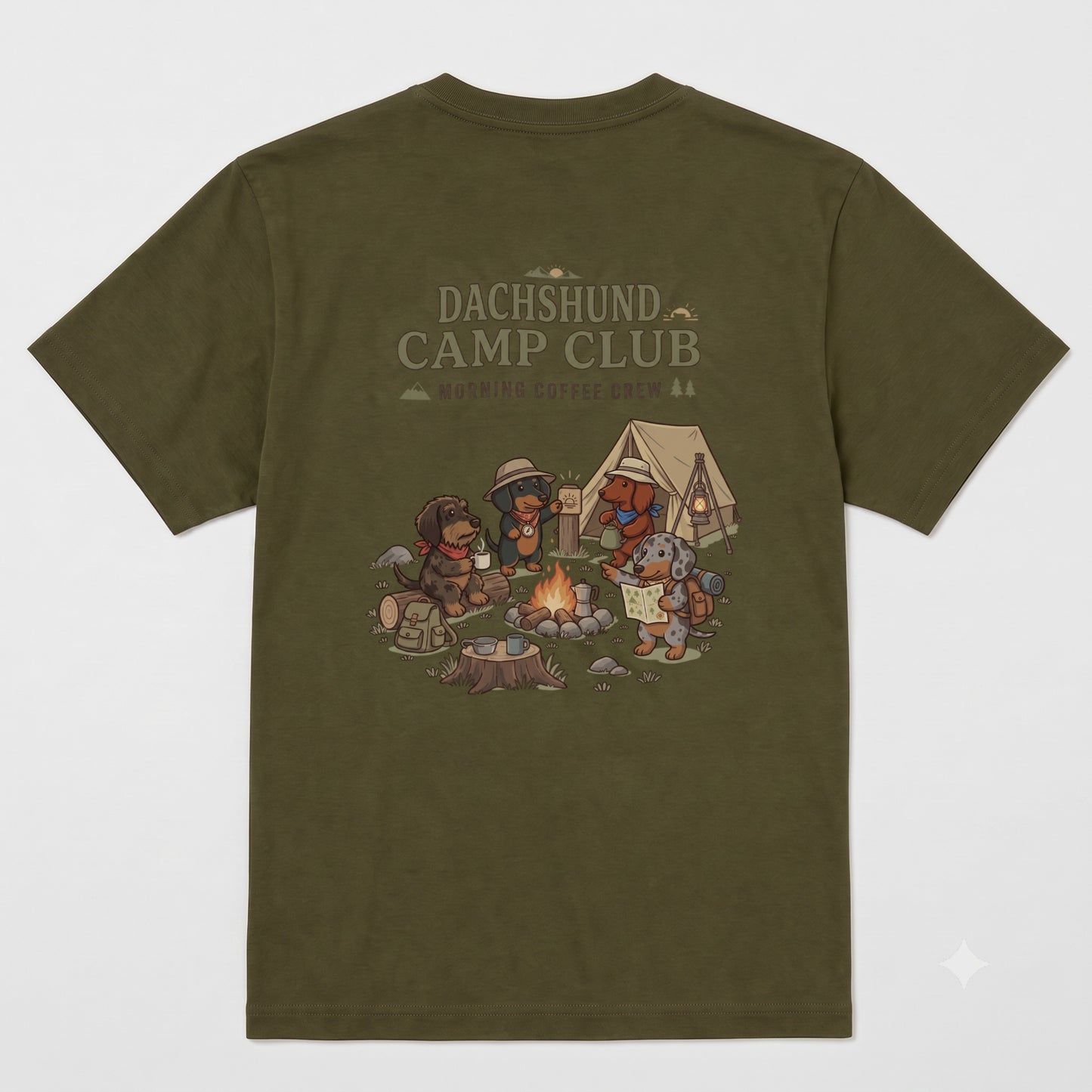 DACHSHUND CAMP CLUB ダックスフンド キャンプTシャツ｜バックプリント