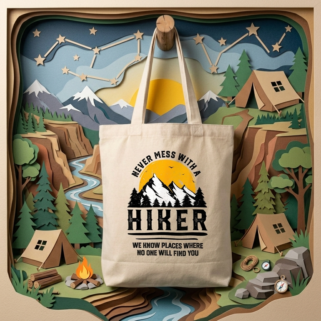 【ハイカー・登山家】「NEVER MESS WITH A HIKER」キャンバストートバッグ | CAMPMODE