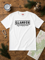 「GLAMPER」おもしろ グランピング Tシャツ - 面白い キャンプ ロゴTシャツ アウトドア ゆるキャン 服