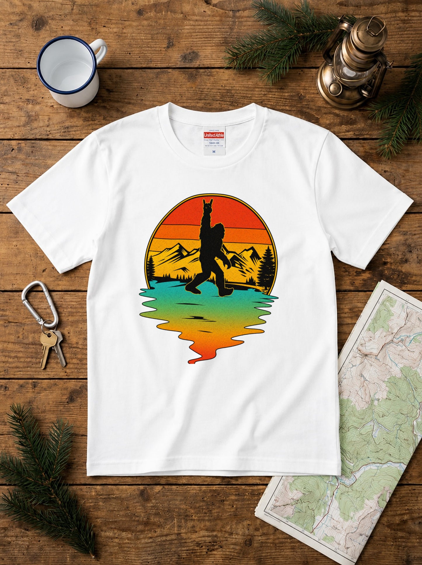 ビッグフットTシャツ｜ロックンロールTシャツ｜ビッグフットと夕日｜キャンプTシャツ