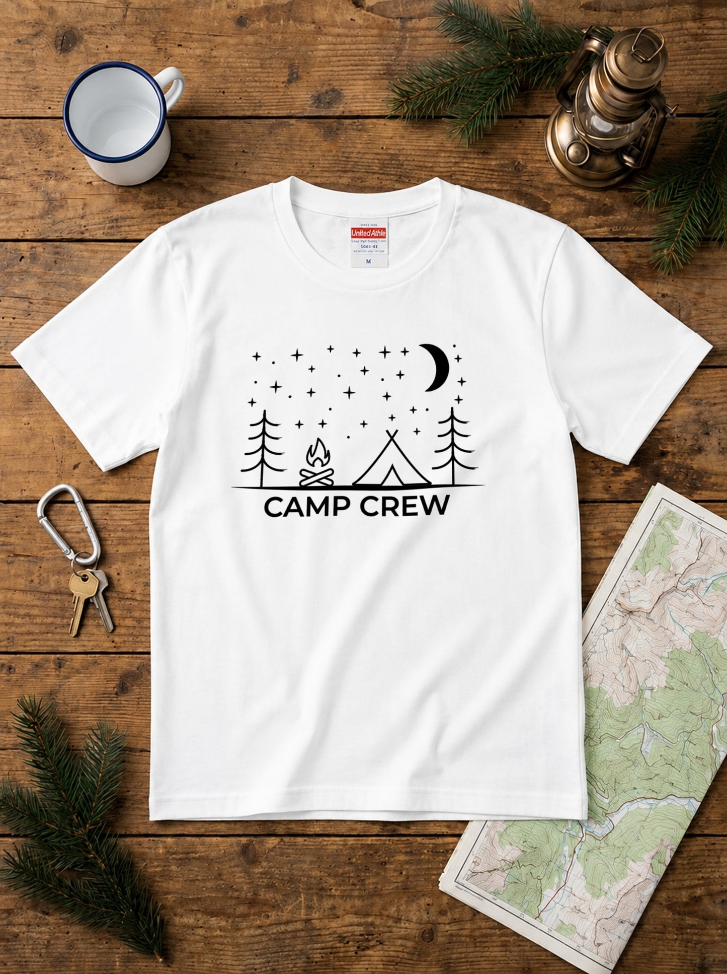 星空と焚き火のキャンプ Tシャツ | キャンプ仲間 お揃い 服 | CAMPMODE