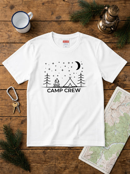 星空と焚き火のキャンプ Tシャツ | キャンプ仲間 お揃い 服 | CAMPMODE