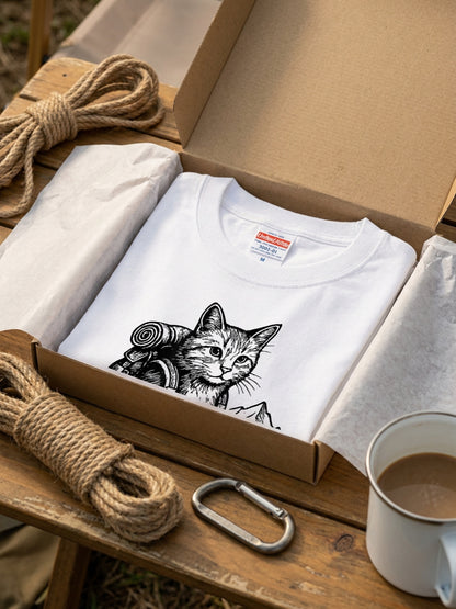 ハイキング猫 Tシャツ ｜ 猫好き・キャンプ・アウトドア・登山・レトロに人気