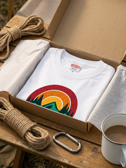 「I'd hike that」ハイキング Tシャツ - レトロ サンセット（夕日）グラフィックTシャツ 登山 キャンプ 服