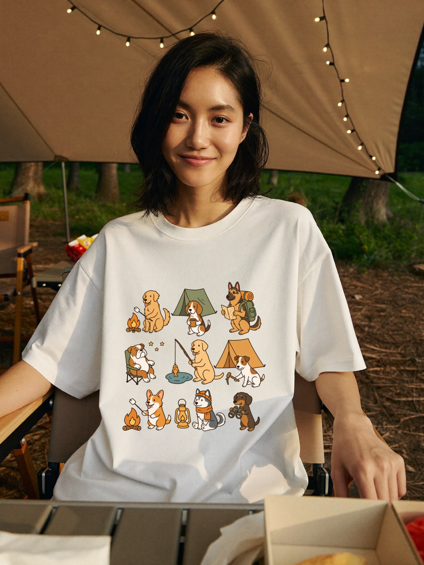 キャンプ 犬 Tシャツ 可愛い 犬 キャンプライフ アウトドア 半袖 ユニセックス ギフト