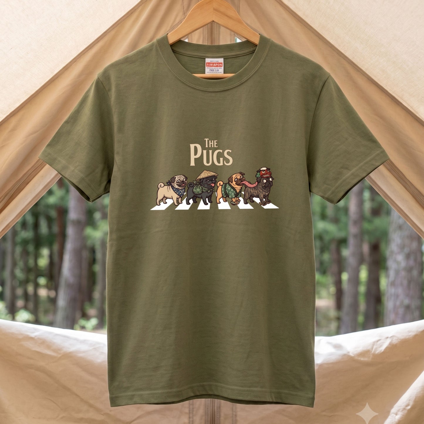 THE PUGS | 横断歩道 ゆるかわ プードル キャンプ パロディTシャツ【犬好き・愛犬家・アウトドア・ギフトに最適】