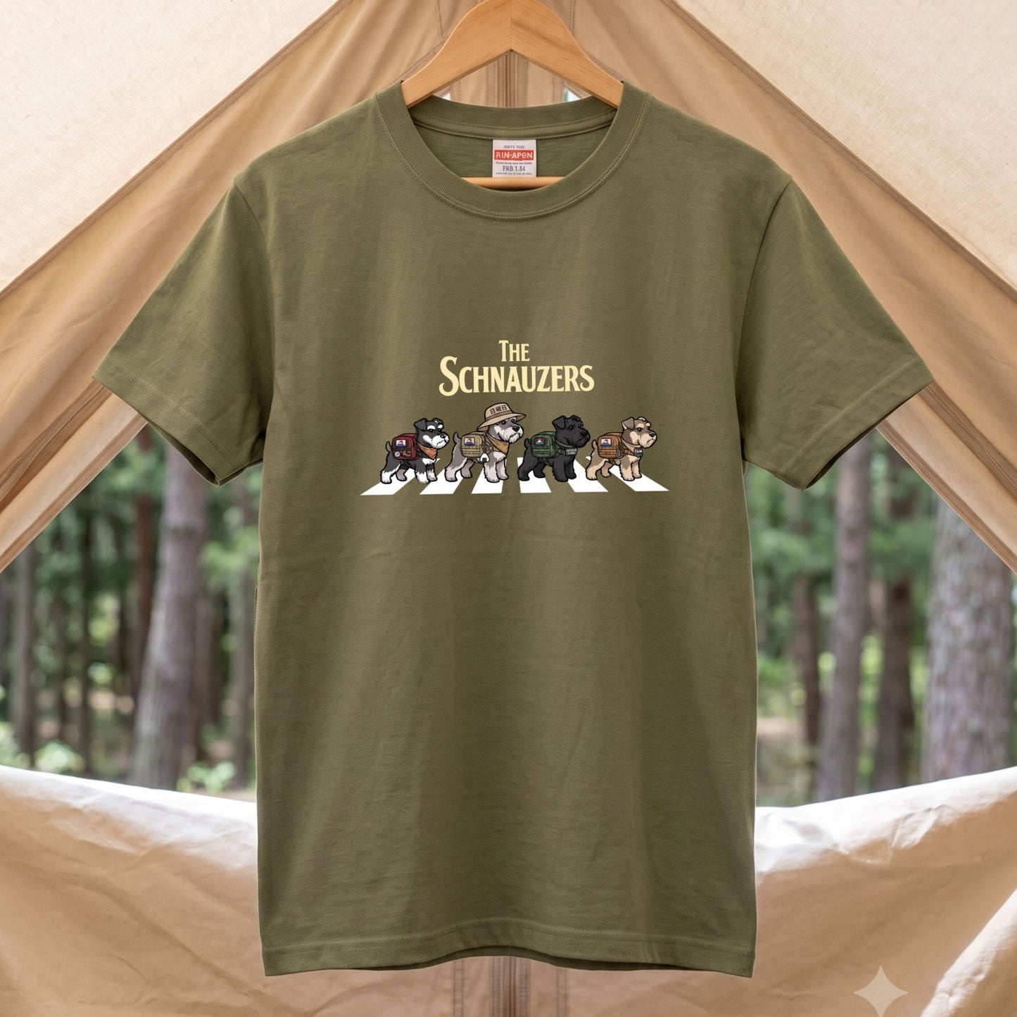THE SCHNAUZERS | 横断歩道 ゆるかわ プードル キャンプ パロディTシャツ【犬好き・愛犬家・アウトドア・ギフトに最適】
