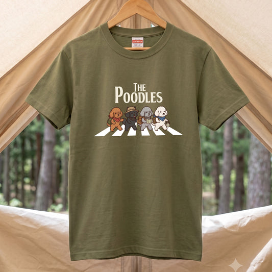 THE POODLES | 横断歩道 ゆるかわ プードル キャンプ パロディTシャツ【犬好き・愛犬家・アウトドア・ギフトに最適】