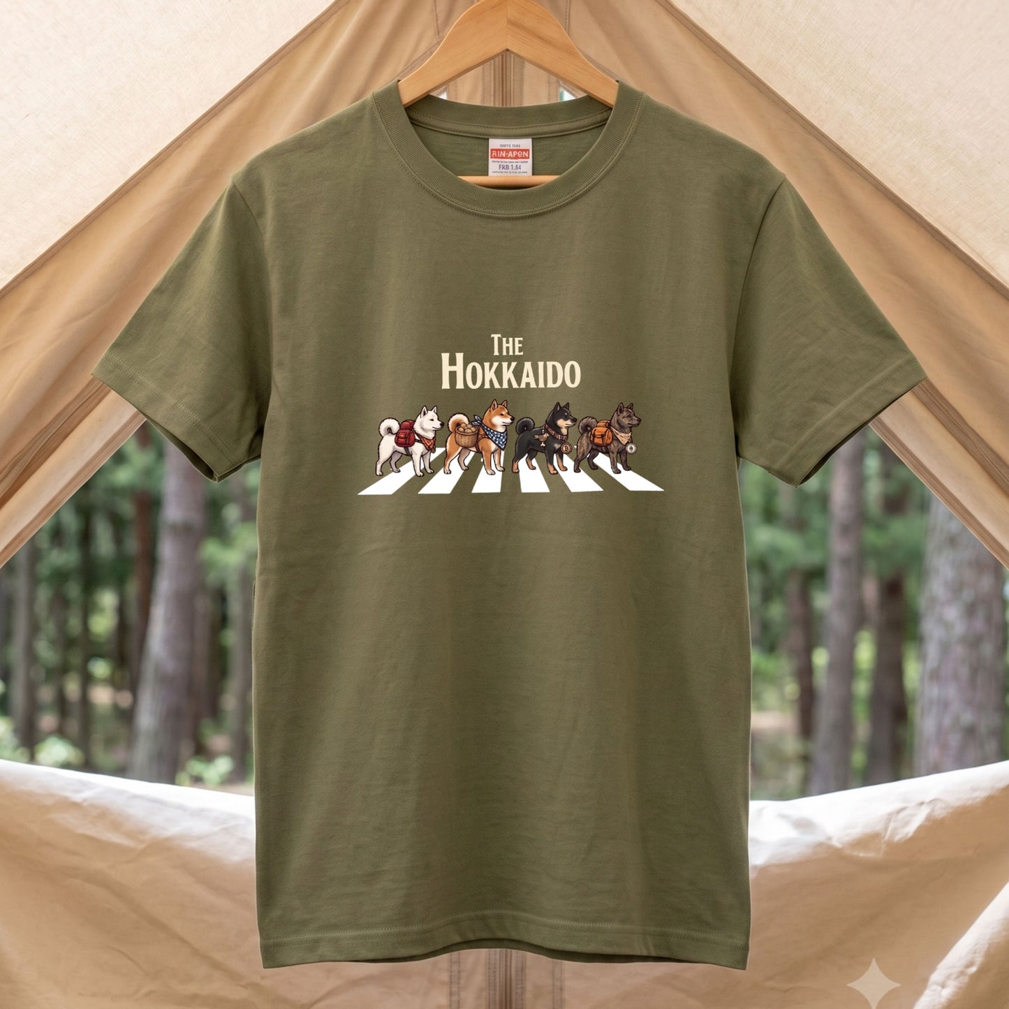 THE HOKKAIDO | 横断歩道 ゆるかわ プードル キャンプ パロディTシャツ【犬好き・愛犬家・アウトドア・ギフトに最適】