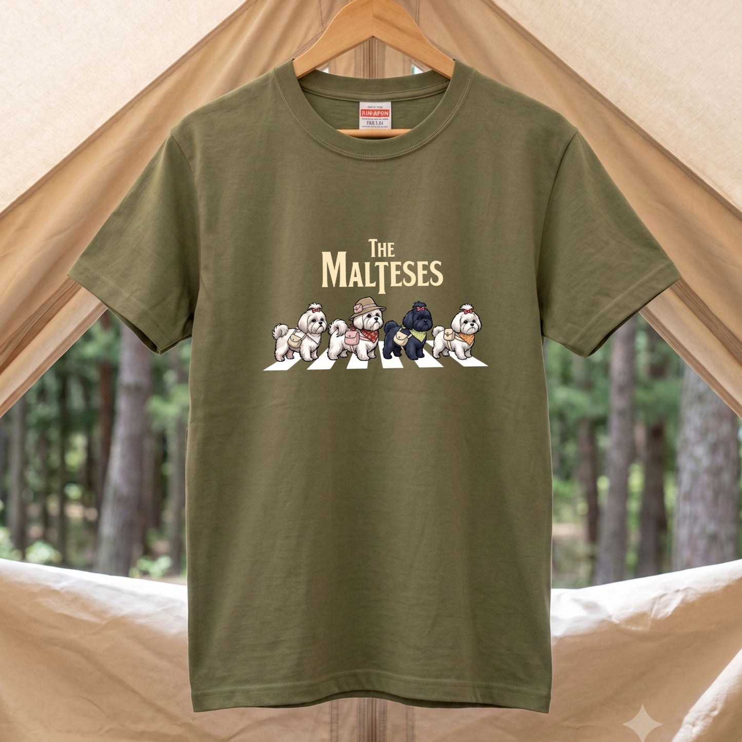 THE MALTESES | 横断歩道 ゆるかわ プードル キャンプ パロディTシャツ【犬好き・愛犬家・アウトドア・ギフトに最適】