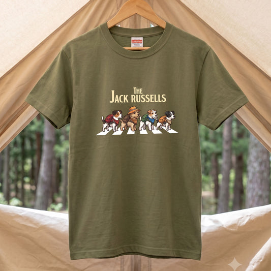 THE JACK RUSSELLS | 横断歩道 ゆるかわ プードル キャンプ パロディTシャツ【犬好き・愛犬家・アウトドア・ギフトに最適】