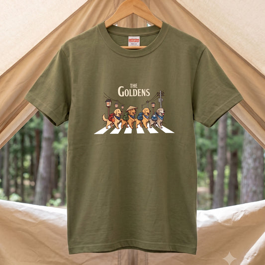 THE GOLDENS | 横断歩道 ゆるかわ プードル キャンプ パロディTシャツ【犬好き・愛犬家・アウトドア・ギフトに最適】