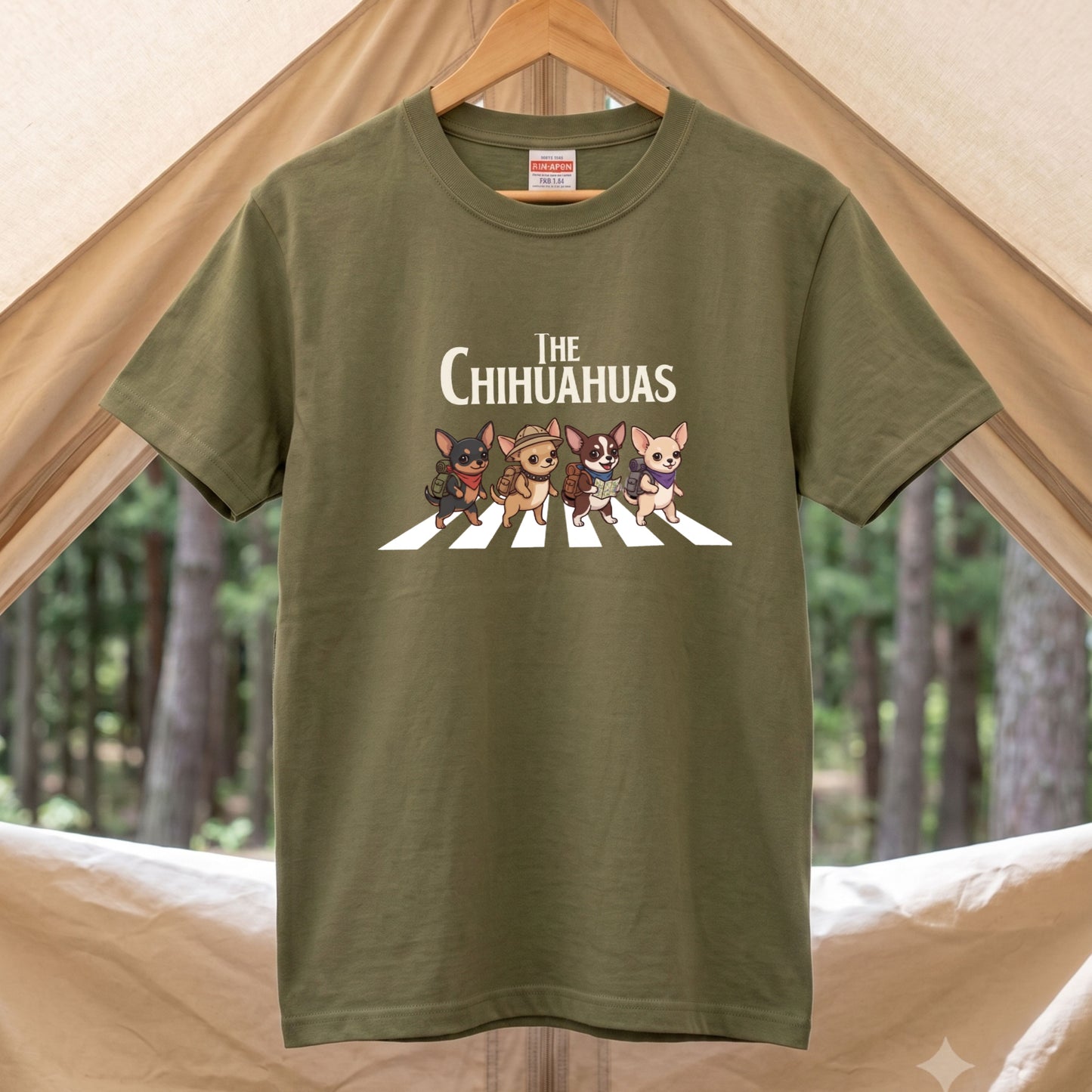 THE CHIHUAHUAS | 横断歩道 ゆるかわ チワワ キャンプ パロディTシャツ【犬好き・愛犬家・アウトドア・ギフトに最適】