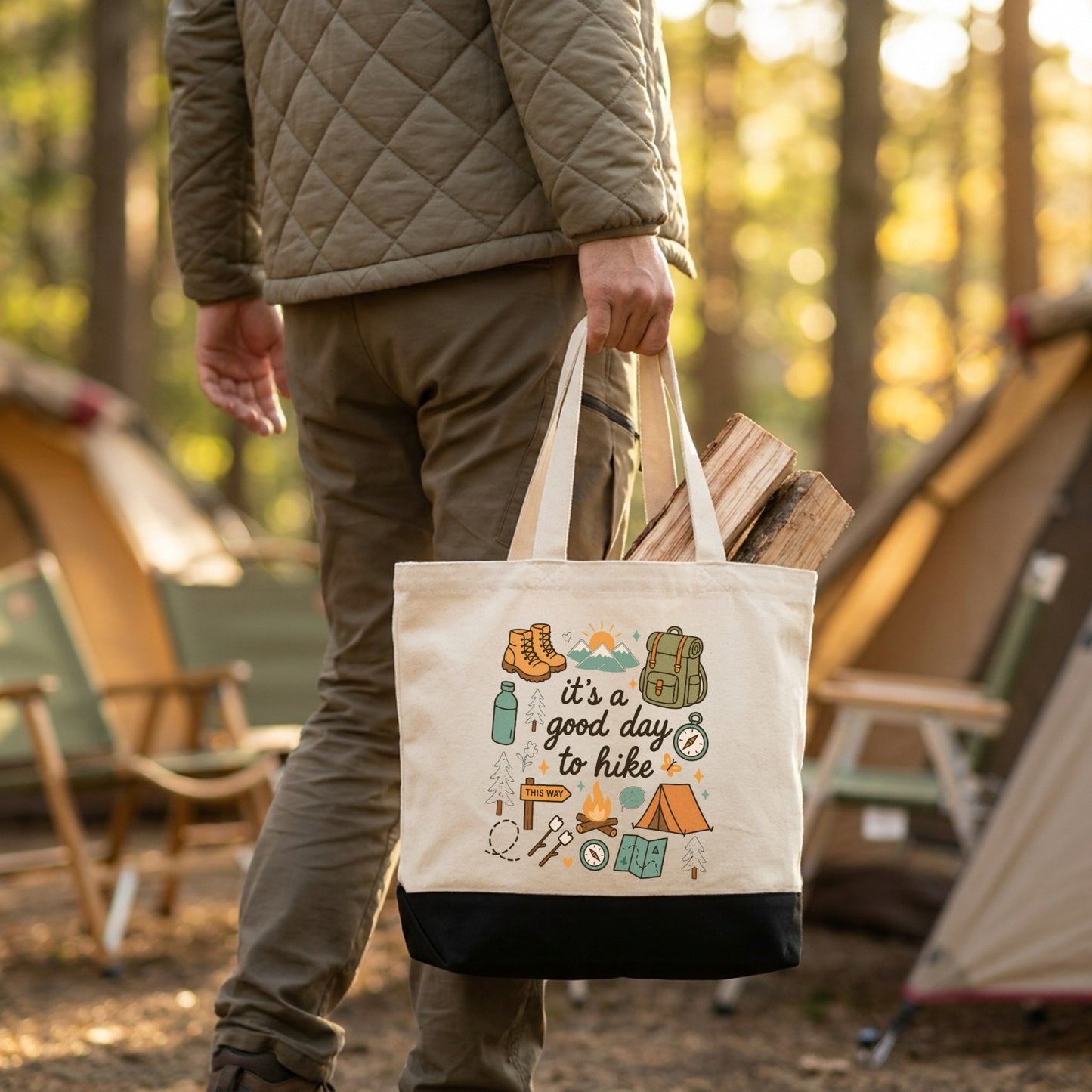 「it's a good day to hike」レトロハイキング キャンバストートバッグ | CAMPMODE