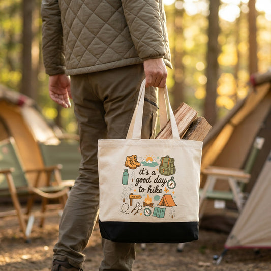「it's a good day to hike」レトロハイキング キャンバストートバッグ | CAMPMODE