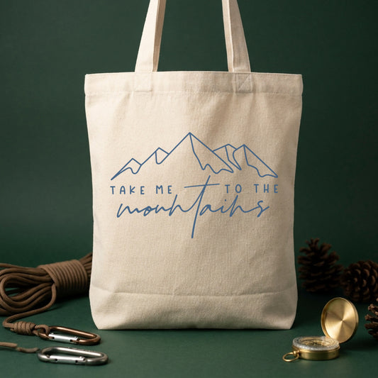 「TAKE ME TO THE mountains」ラインアート山脈 キャンバストートバッグ | CAMPMODE