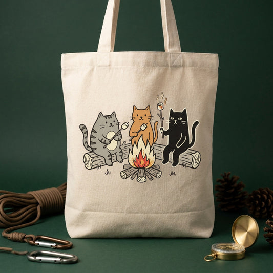 「Camping Cats」バイカラー キャンバストート - 猫柄 かわいい トート | CAMPMODE