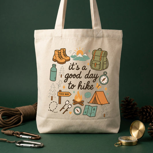「it's a good day to hike」レトロハイキング キャンバストートバッグ | CAMPMODE