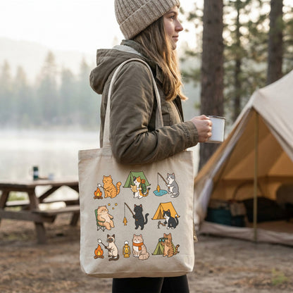 「Camping Cats Icons」バイカラー キャンバストート - アウトドア 猫柄 | CAMPMODE