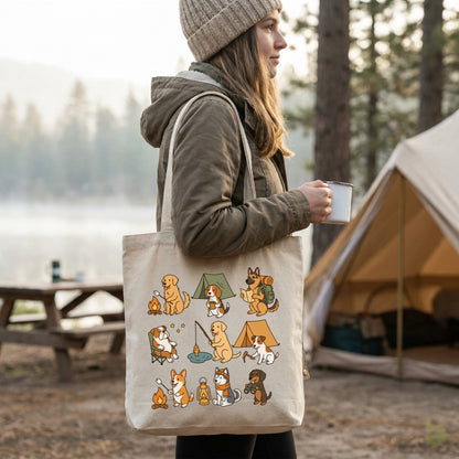 「キャンプ犬アイコン」9つのアクティビティ キャンバストートバッグ | CAMPMODE