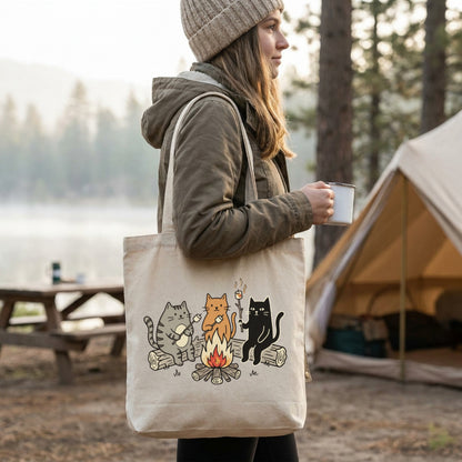 「Camping Cats」バイカラー キャンバストート - 猫柄 かわいい トート | CAMPMODE