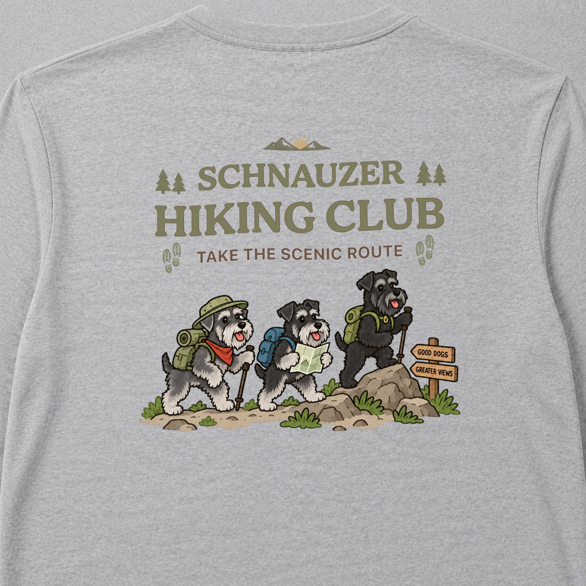 Schnauzer hiking club シュナウザー 登山 ロングスリーブTシャツ ｜バックプリント