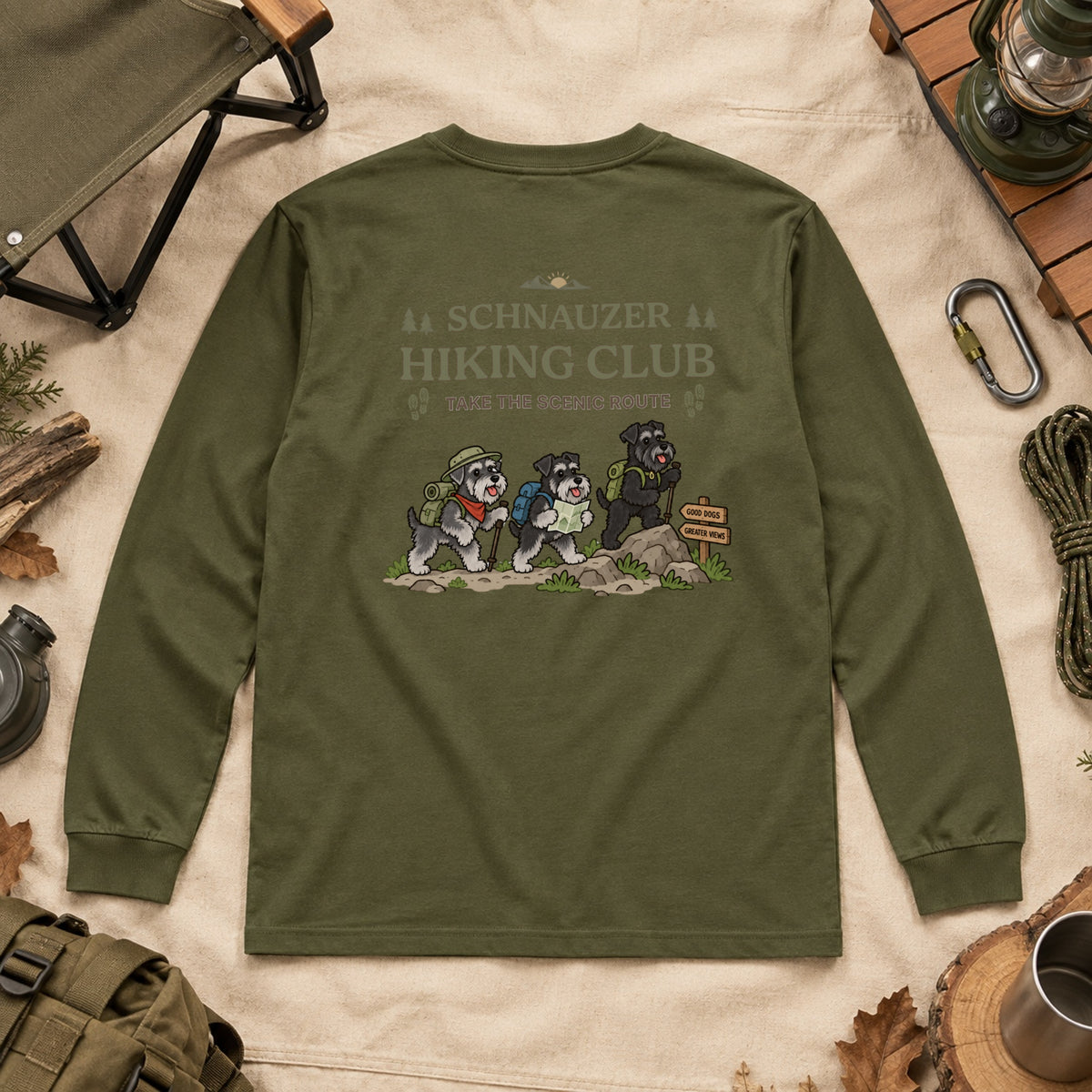 Schnauzer hiking club シュナウザー 登山 ロングスリーブTシャツ ｜バックプリント