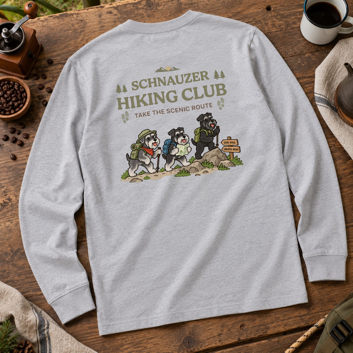 Schnauzer hiking club シュナウザー 登山 ロングスリーブTシャツ ｜バックプリント