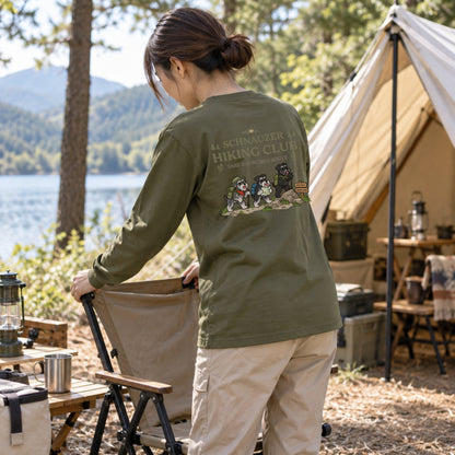 Schnauzer hiking club シュナウザー 登山 ロングスリーブTシャツ ｜バックプリント