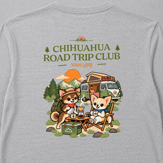 Chihuahua Road Trip Club チワワのバンライフキャンプ | 長袖Tシャツ | バックのみプリント