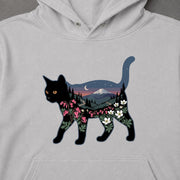 富士山と花咲く夜空 黒猫パーカー