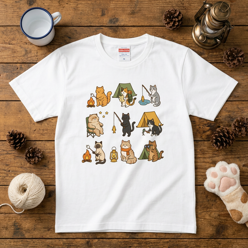猫好きキャンパーのためのかわいいTシャツ