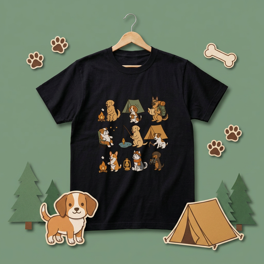キャンプ 犬 Tシャツ 可愛い 犬 キャンプライフ アウトドア 半袖 ユニセックス ギフト