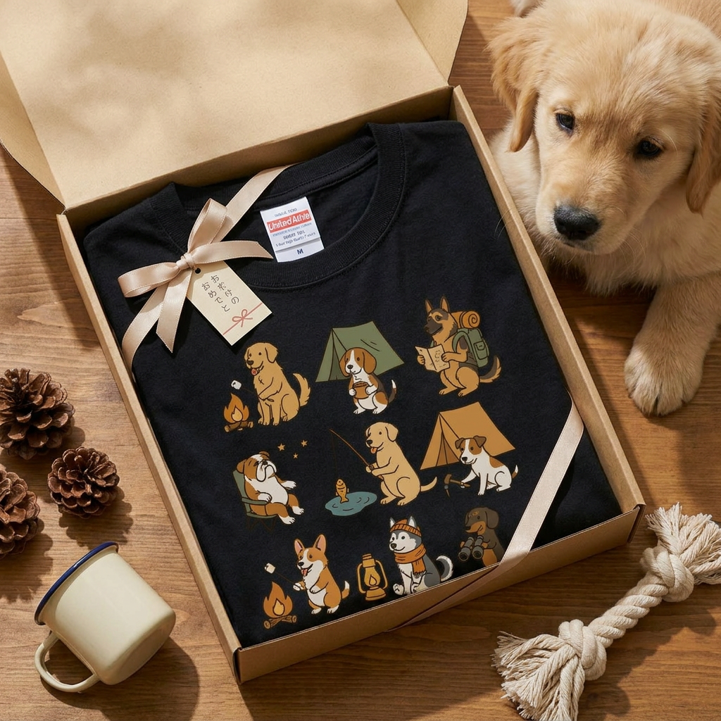 かわいい犬のキャンプTシャツ, 自然愛好家へのハイキング犬ギフト