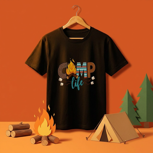 キャンプライフ Tシャツ メンズ レディース 焚き火 キャンプ アウトドア 半袖 カジュアル ギフト