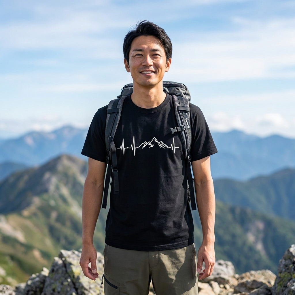 ミニマリスト 山の脈拍（パルス）Tシャツ - アウトドア ハイキング 登山家 バックパッカー 半袖