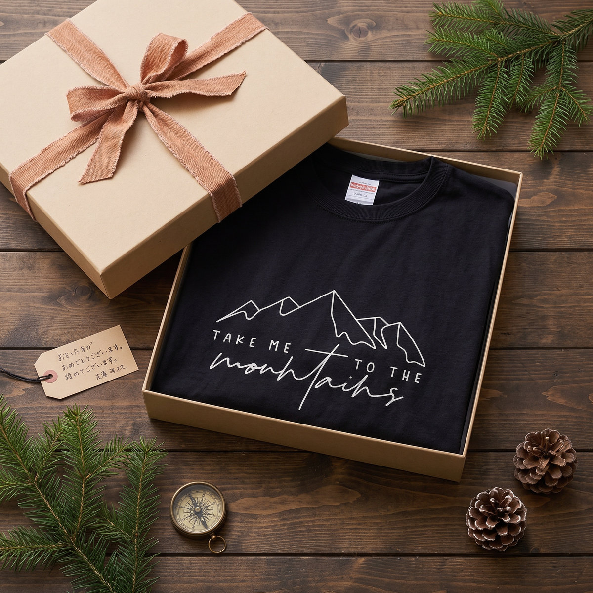 「Take me to the mountains」山 Tシャツ - ミニマル ラインアート 登山 ハイキング アウトドア キャンプ 服
