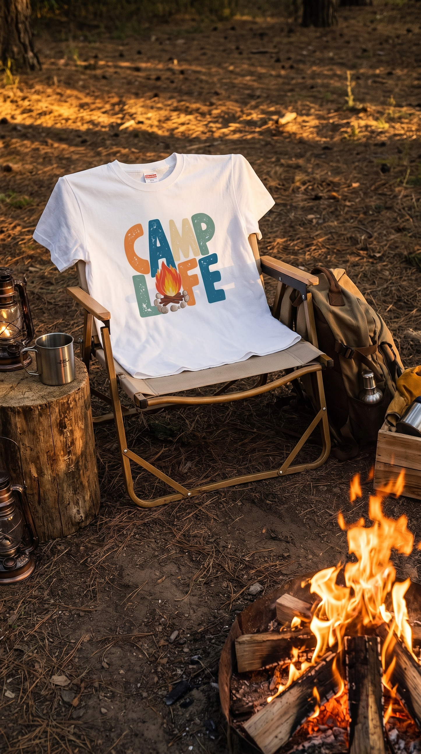 レトロ 「CAMP LIFE」 キャンプ Tシャツ - ヴィンテージ風 70年代 焚き火 グラフィックTシャツ アウトドア 服