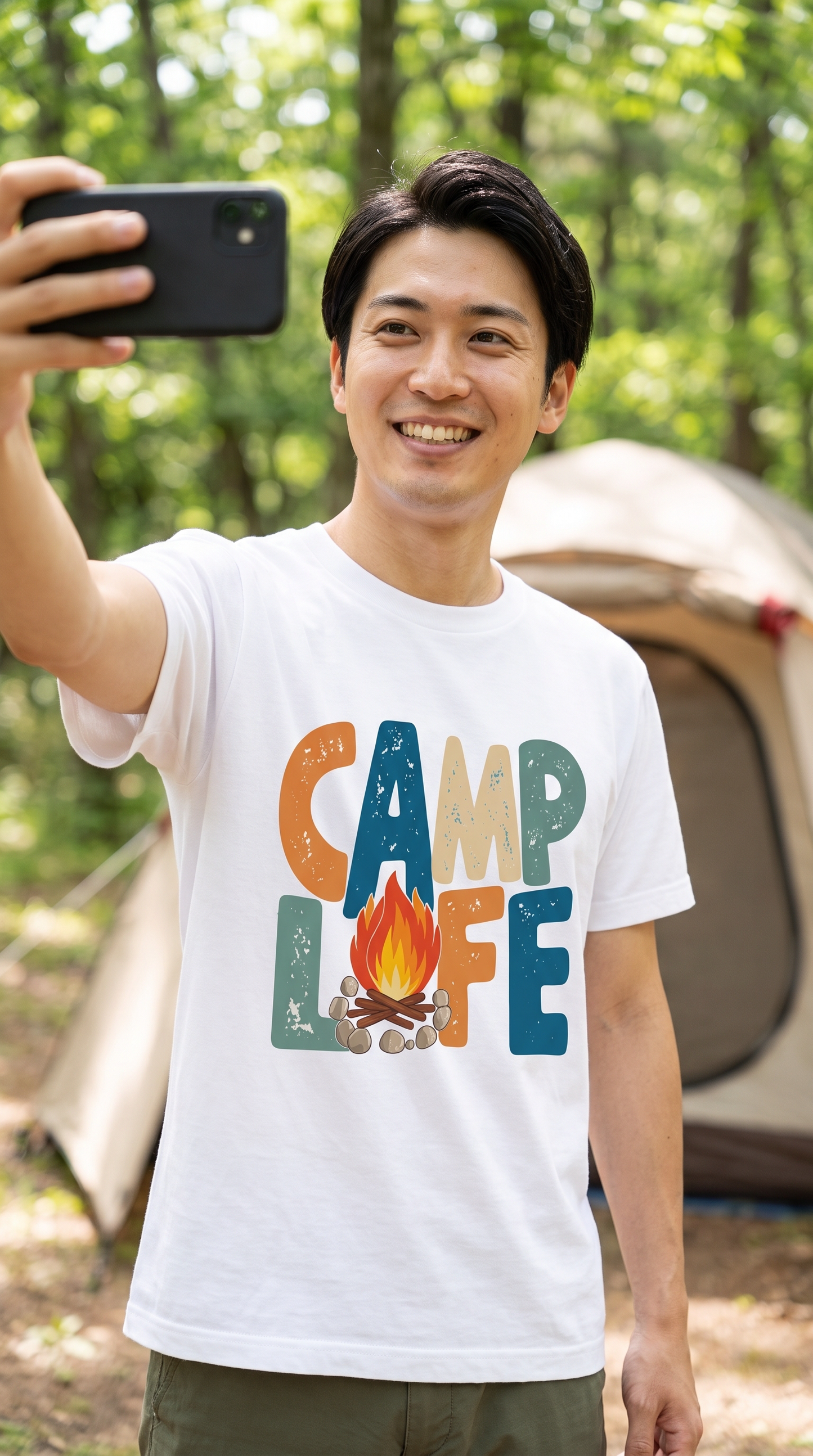 レトロ 「CAMP LIFE」 キャンプ Tシャツ - ヴィンテージ風 70年代 焚き火 グラフィックTシャツ アウトドア 服