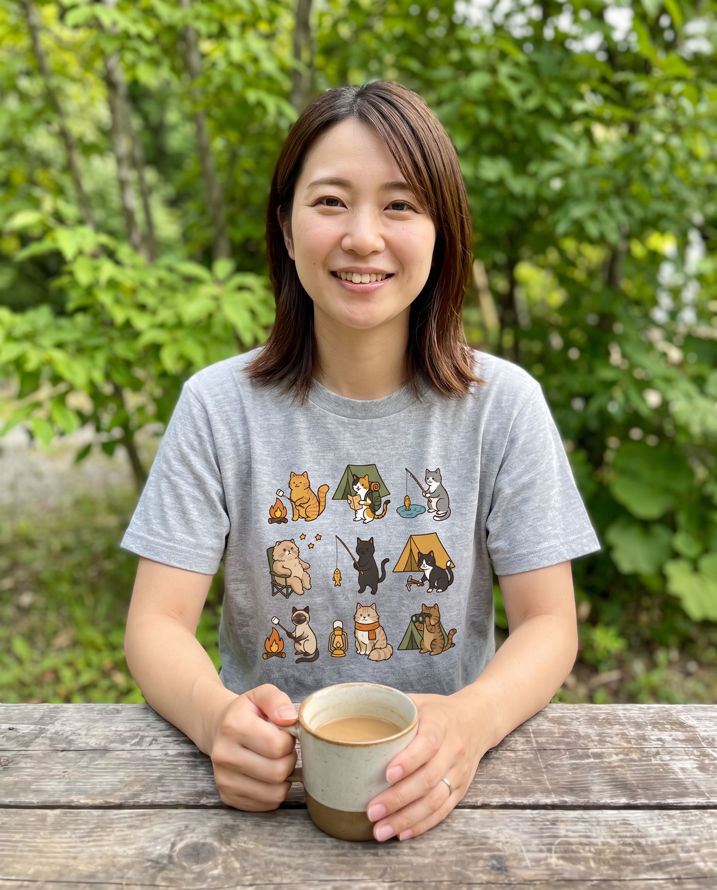 猫好きキャンパーのためのかわいいTシャツ