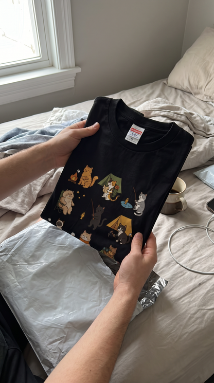 猫好きキャンパーのためのかわいいTシャツ