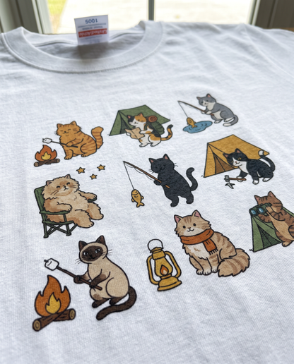猫好きキャンパーのためのかわいいTシャツ