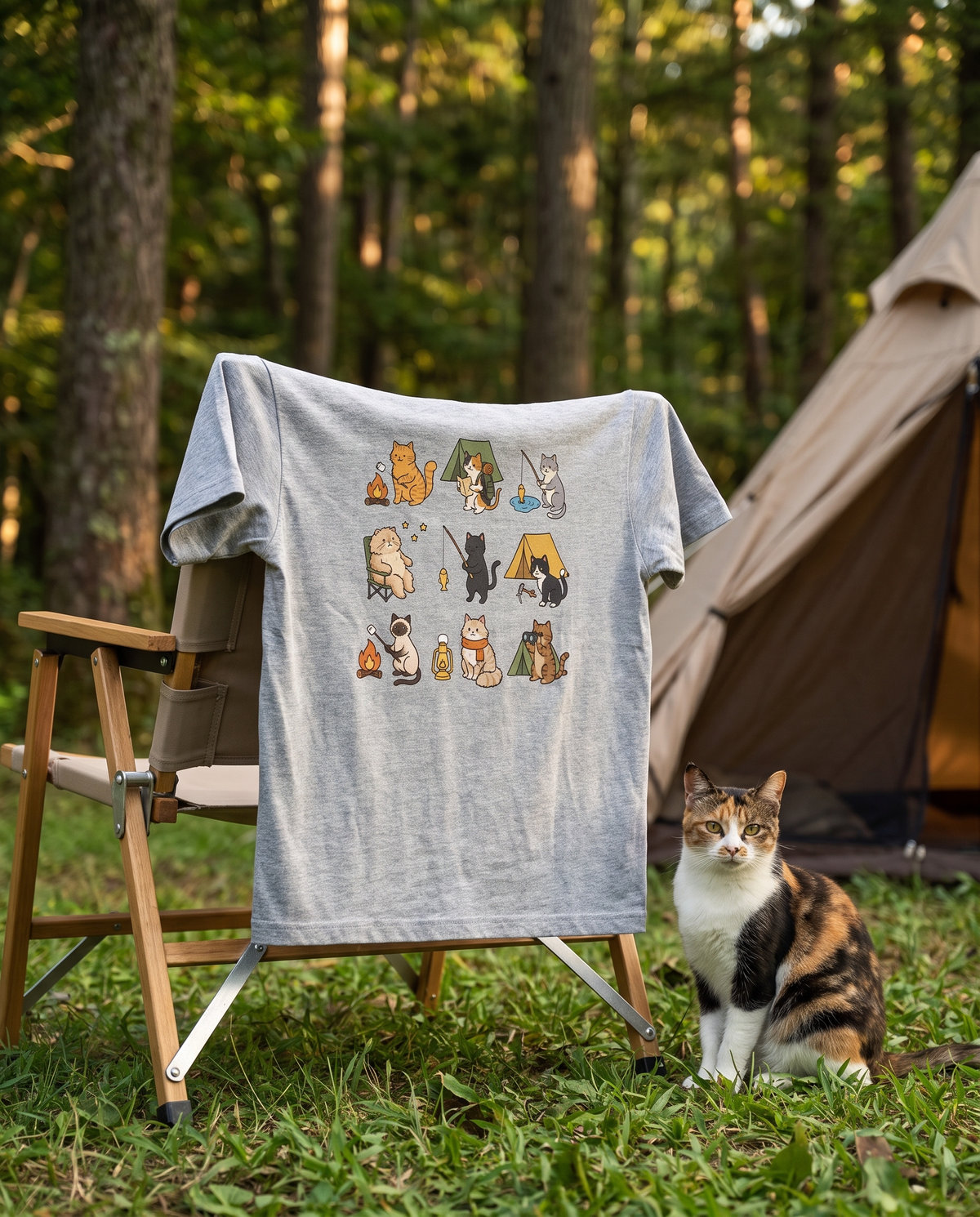 猫好きキャンパーのためのかわいいTシャツ