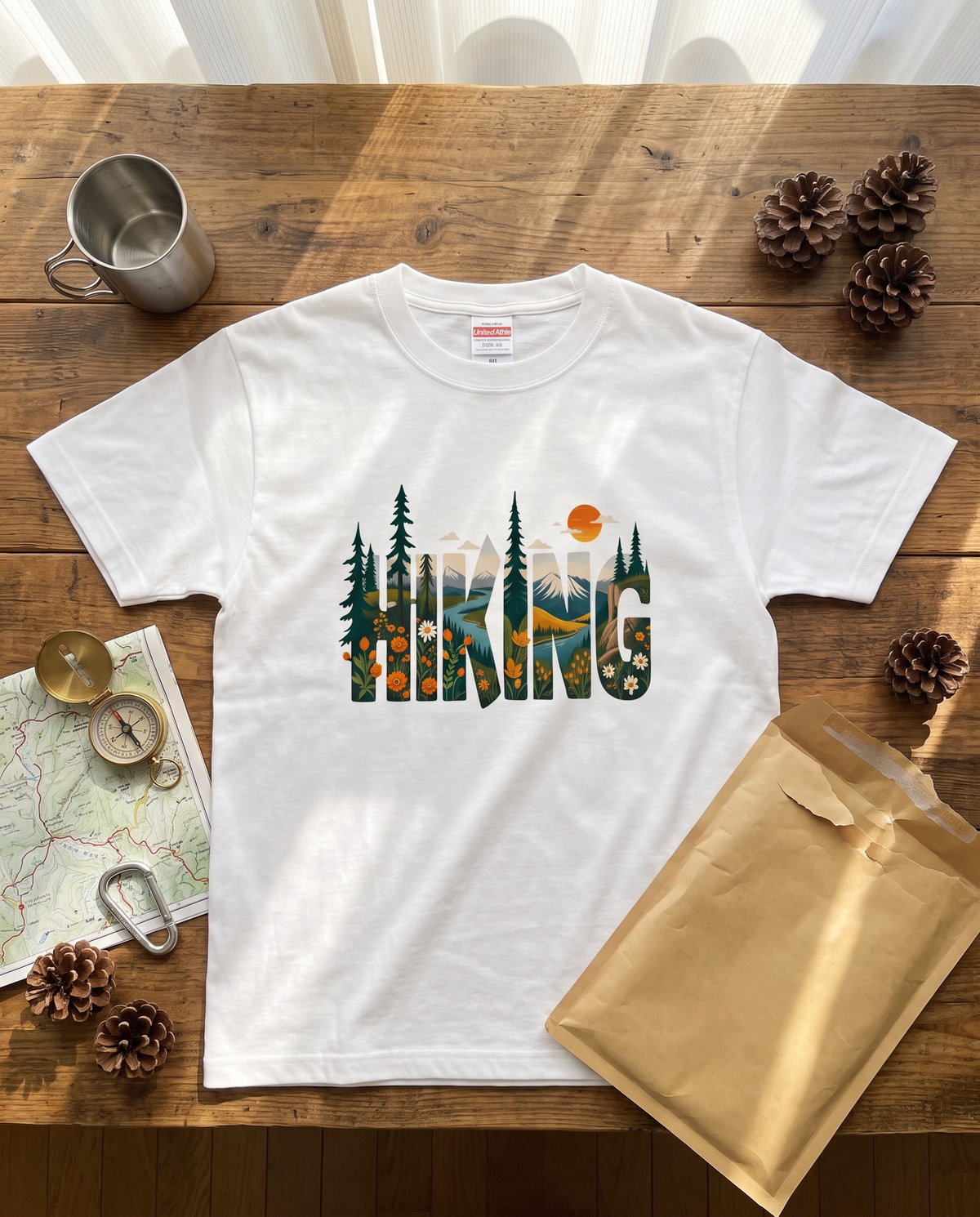 ハイキングシャツ：マウンテン・アドベンチャー・グラフィックTシャツ