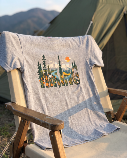 ハイキングシャツ：マウンテン・アドベンチャー・グラフィックTシャツ