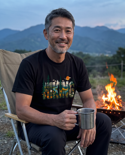 ハイキングシャツ：マウンテン・アドベンチャー・グラフィックTシャツ