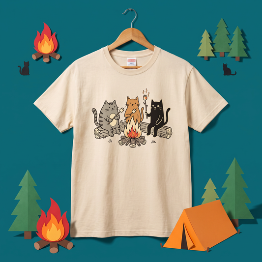 焚き火 猫マシュマロ Tシャツ - CAMPMODE | キャンプ ウェア