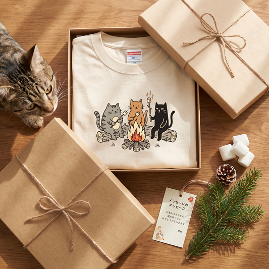 焚き火 猫マシュマロ Tシャツ - CAMPMODE | キャンプ ウェア