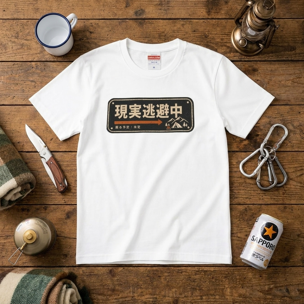 現実逃避中 おもしろキャンプTシャツ｜CAMPMODE