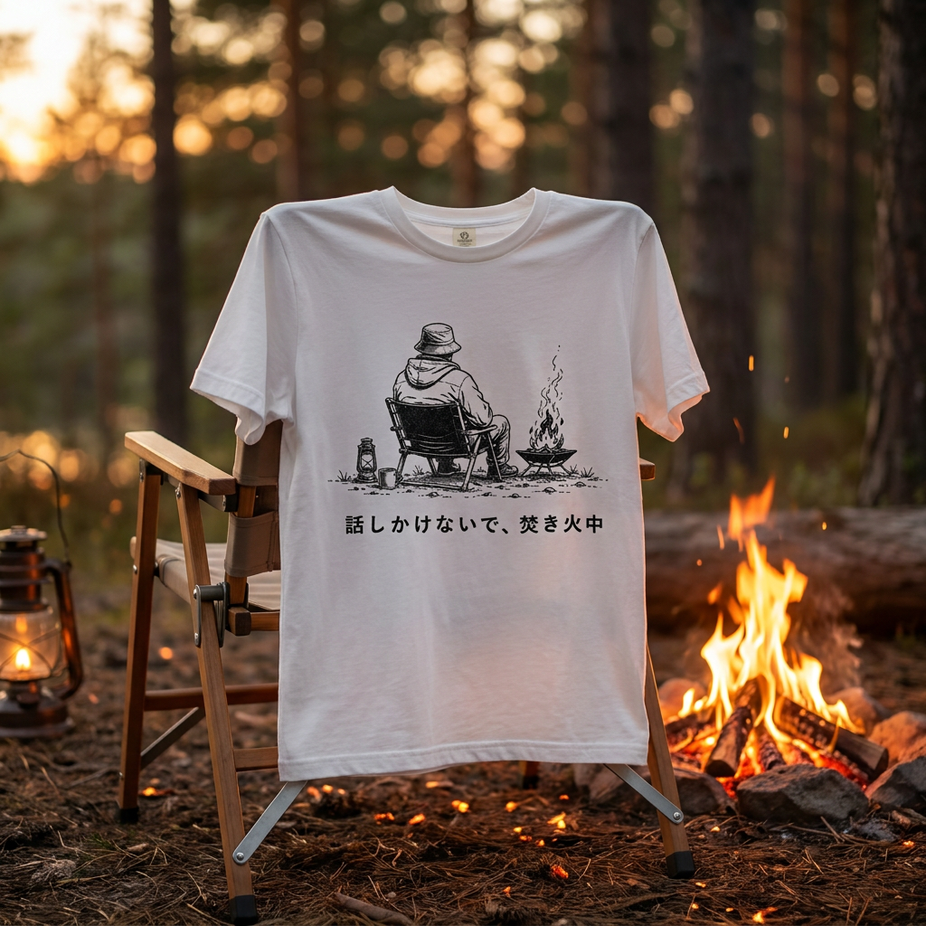 話しかけないで焚き火中 ソロキャンプTシャツ｜CAMPMODE